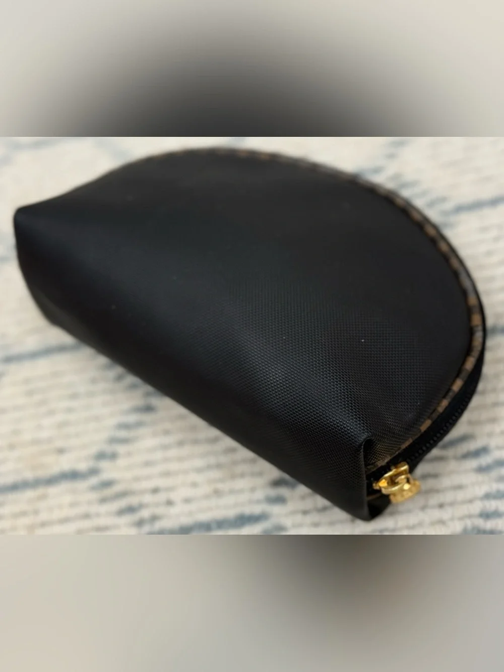 FENDI Vintage 90’s Signature Pequin Black Nylon Half-Moon Clutch/Cosmetic Pouch